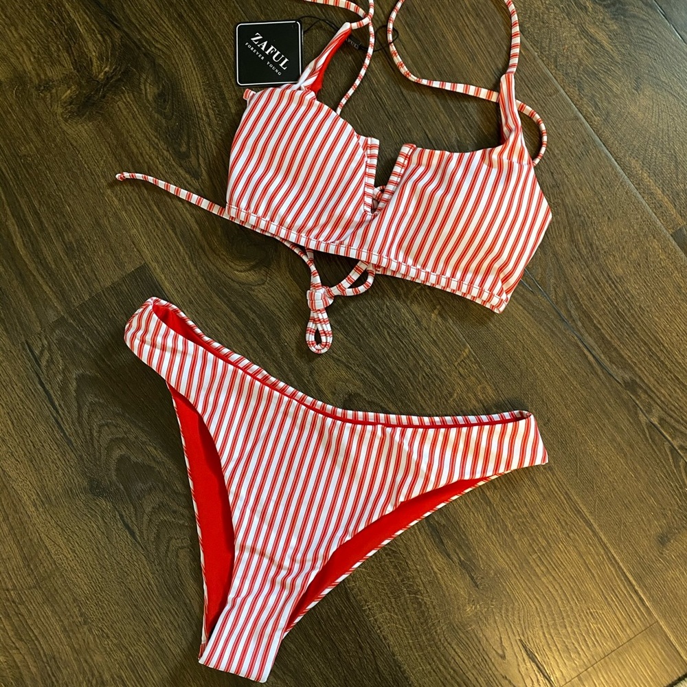 Zaful red stripe bikini